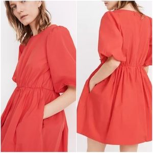 MADEWELL Poplin Crewneck Bubble Sleeve Mini Dress